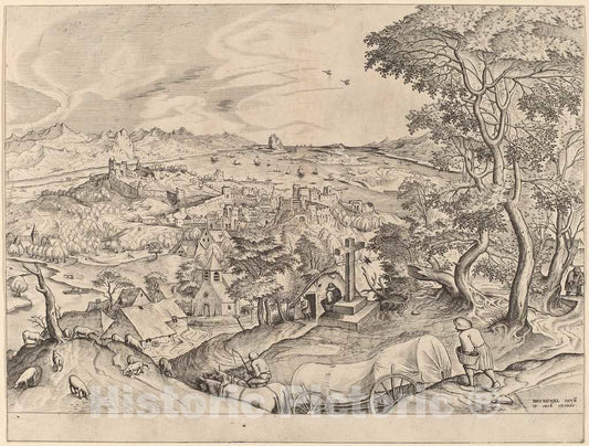 Art Print : Doetechum After Brugel The Elder, Plaustrum Belgicum (The Belgian Wagon), c.1556 - Vintage Wall Art
