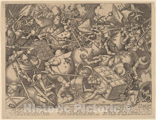 Art Print : Heyden After Bruegel, The Battle of The Moneybags and The Strongboxes - Vintage Wall Art