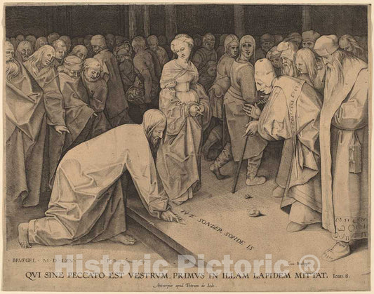 Art Print : Perret After Bruegel The Elder, Christ and The Adultress, 1579 - Vintage Wall Art