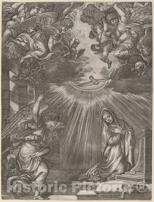 Art Print : Caraglio After Titian, The Annunciation - Vintage Wall Art