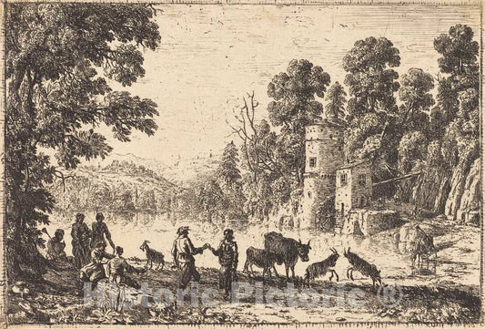Art Print : Claude Lorrain, The Dance on The River Bank (La Danse au Bord de l'eau), c. 1634 - Vintage Wall Art