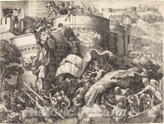 Art Print : Pencz After Giulio Romano, The Taking of Carthagena - Vintage Wall Art