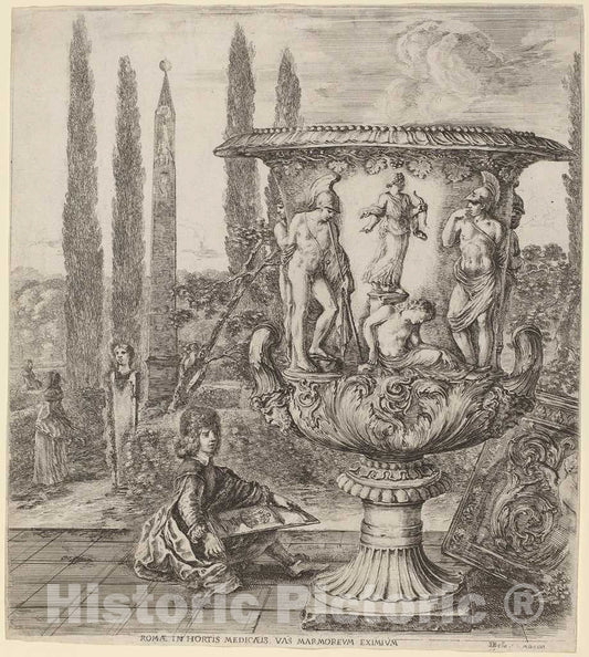 Art Print : Stefano Della Bella, The Vase of The Medici, 1656 - Vintage Wall Art