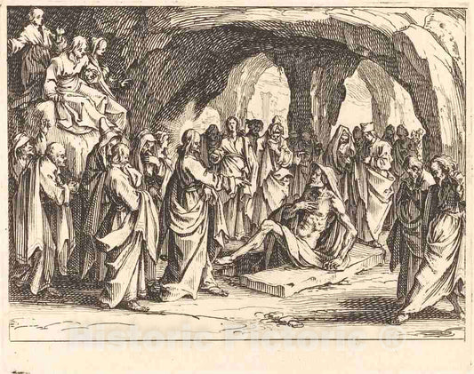 Art Print : Jacques Callot, Raising of Lazarus, 1635 - Vintage Wall Art