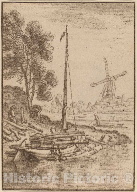 Art Print : Amstel After Herman Saftleven, Winding River, 1761 - Vintage Wall Art