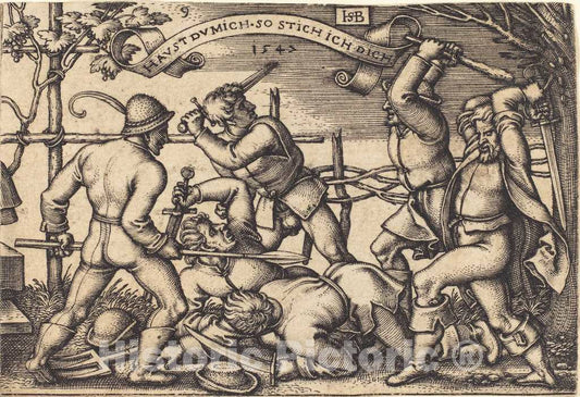 Art Print : Sebald Beham, The Peasant Fight, 1547 - Vintage Wall Art