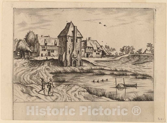 Art Print : Doetechum, Farms, c.1560 - Vintage Wall Art