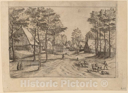 Art Print : Doetechum, Village Street, c.1560 - Vintage Wall Art