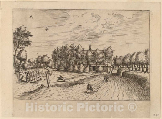 Art Print : Doetechum, Farm, c.1560 - Vintage Wall Art