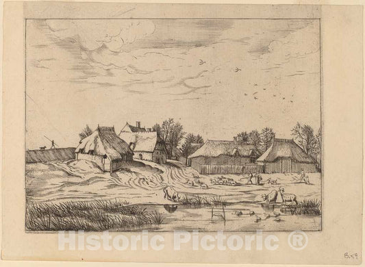 Art Print : Doetechum, Farms, c.1560 - Vintage Wall Art