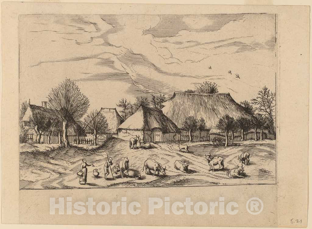 Art Print : Johannes and Lucas Van Doetechum, Farms, c.1560 - Vintage Wall Art