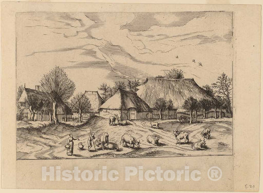 Art Print : Johannes and Lucas Van Doetechum, Farms, c.1560 - Vintage Wall Art