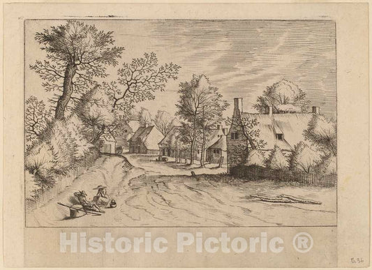 Art Print : Doetechum, Village Road, c.1560 - Vintage Wall Art
