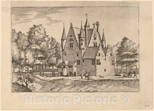 Art Print : Doetechum, Castle, c.1560 - Vintage Wall Art