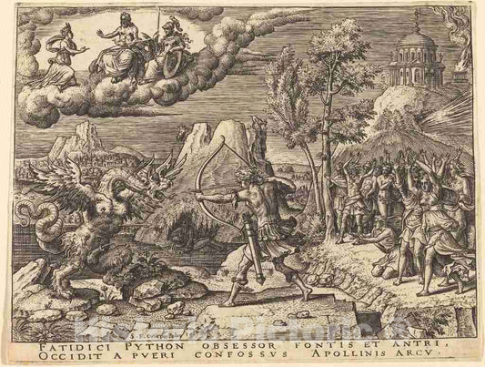 Art Print : Etienne Delaune, Apollo Killing Python - Vintage Wall Art