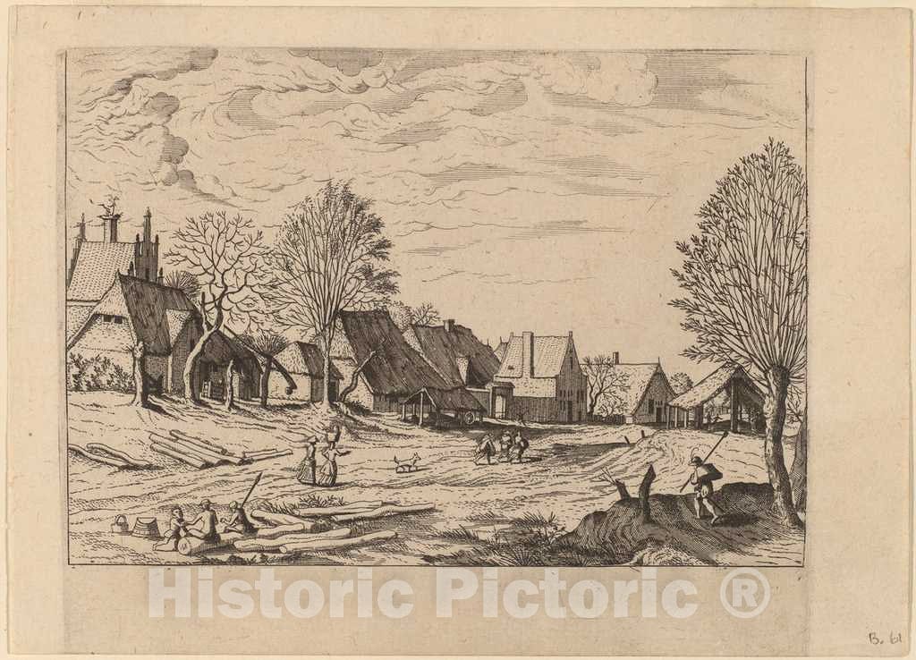 Art Print : Doetechum, Village Street, c.1560 - Vintage Wall Art