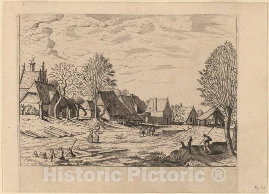 Art Print : Doetechum, Village Street, c.1560 - Vintage Wall Art