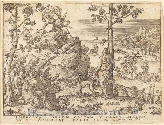 Art Print : Etienne Delaune, Orion Killed by Apollo - Vintage Wall Art