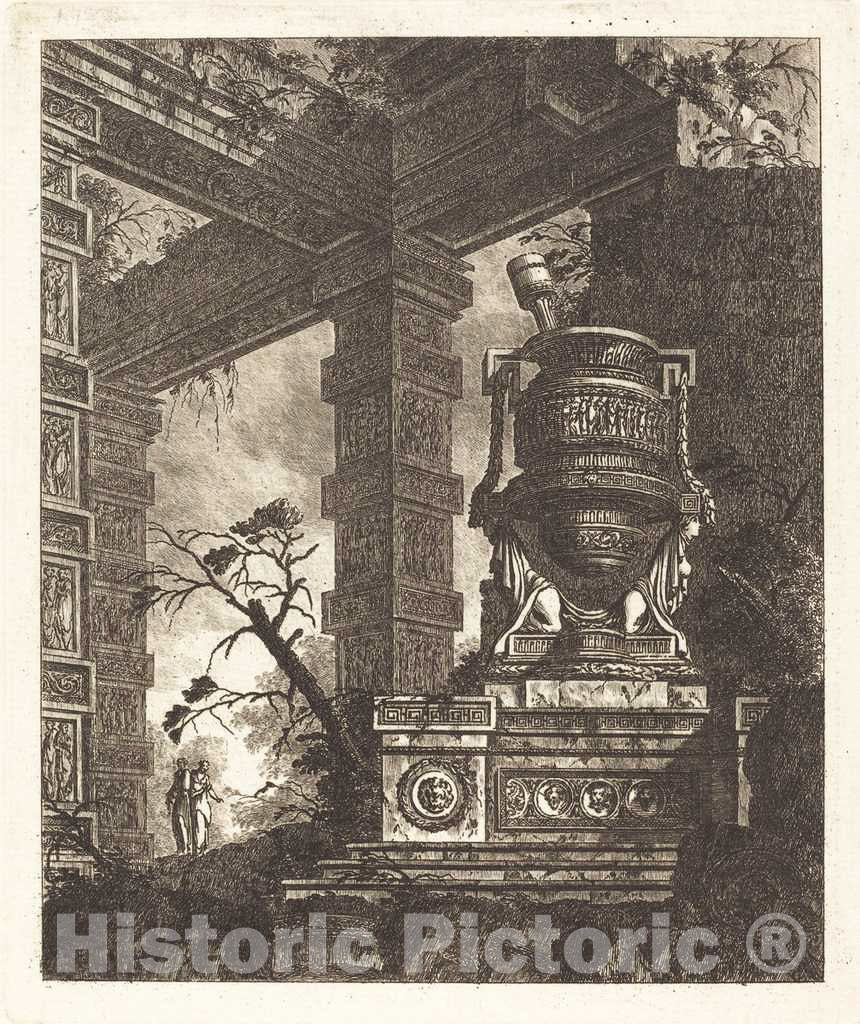 Art Print : Laurent Legeay, Vase Supported by Two Sphinxes, 1768 - Vintage Wall Art