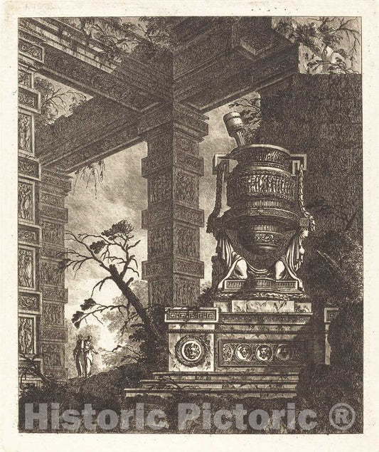Art Print : Laurent Legeay, Vase Supported by Two Sphinxes, 1768 - Vintage Wall Art