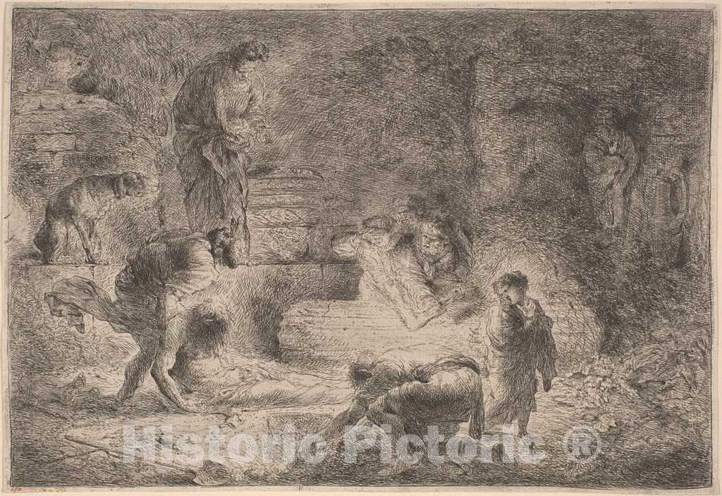 Art Print : Giovanni Benedetto Castiglione, Tobit Burying The Dead, c.1646 - Vintage Wall Art