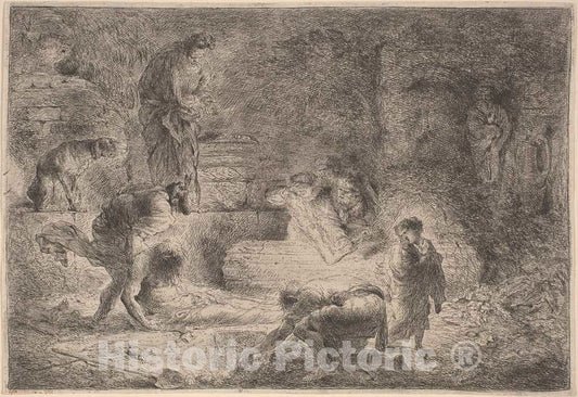 Art Print : Giovanni Benedetto Castiglione, Tobit Burying The Dead, c.1646 - Vintage Wall Art