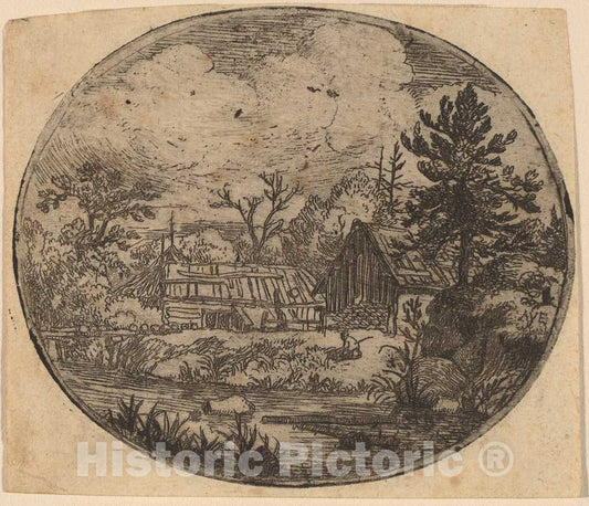 Art Print : Allart Van Everdingen, Hamlet at The Bank of a River, c.1651 - Vintage Wall Art
