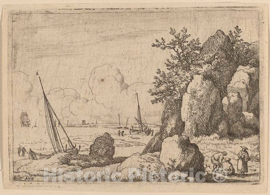 Art Print : Allart Van Everdingen, Seascape with Three Figures to The Right, c.1651 - Vintage Wall Art