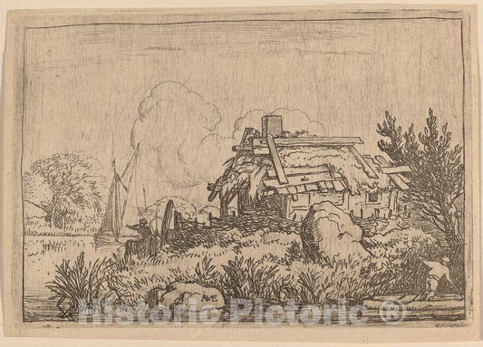 Art Print : Allart Van Everdingen, Ruined Cottage, Surrounded by Water, c.1651 - Vintage Wall Art