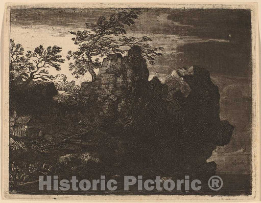 Art Print : Allart Van Everdingen, Large Rock at The River, c.1651 - Vintage Wall Art