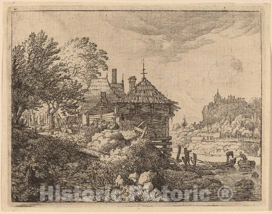 Art Print : Allart Van Everdingen, Two Boats Approaching a Hut, c.1651 - Vintage Wall Art