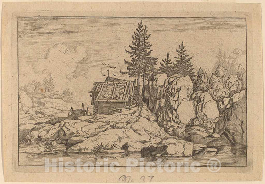Art Print : Allart Van Everdingen, Two Fir Trees Near Cottages, c.1651 - Vintage Wall Art