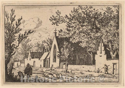 Art Print : Allart Van Everdingen, Swine Herd Near a Chapel, c.1651 - Vintage Wall Art