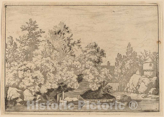 Art Print : Allart Van Everdingen, The Cudgel Dam and Covered Bridge, c.1651 - Vintage Wall Art
