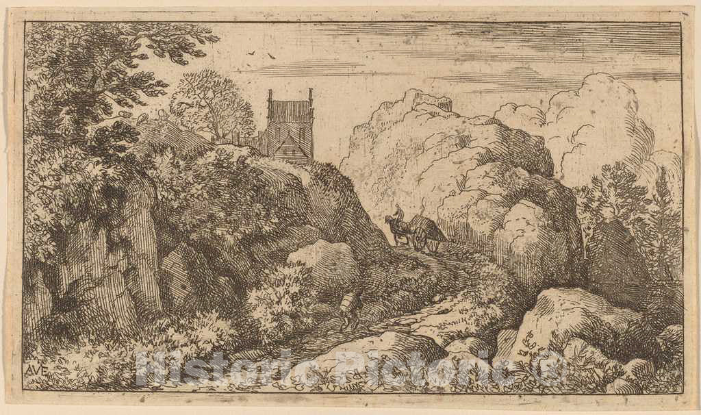 Art Print : Allart Van Everdingen, Cart in a Narrow Pass, c.1651 - Vintage Wall Art