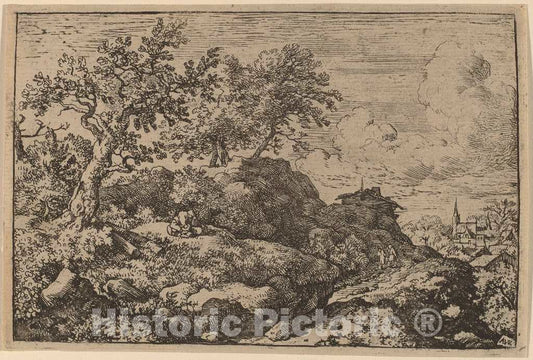 Art Print : Allart Van Everdingen, Two Peasants Seated on a Hill, c.1651 - Vintage Wall Art