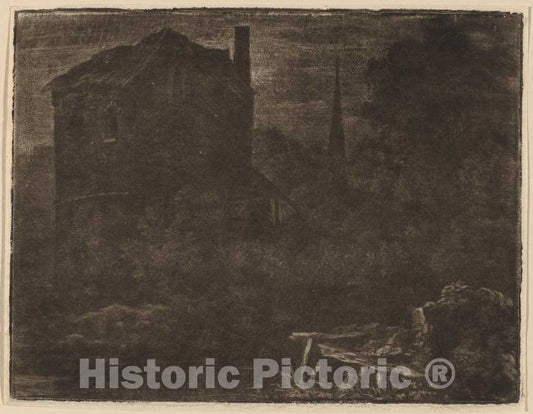 Art Print : Allart Van Everdingen, Nocturnal Landscape with Horse and Church Spire, c. 1660 - Vintage Wall Art
