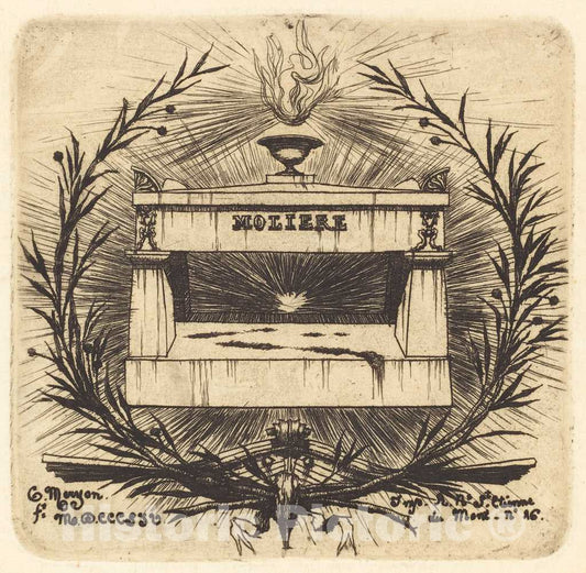 Art Print : Charles Meryon, Le tombeau de MoliÃ¨re, au PÃ¨re-Lachaise, Paris (Moliere's Tomb, in PÃ¨re-Lachaise Cemetary, Paris), 1854 - Vintage Wall Art
