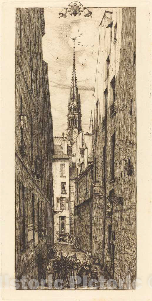 Art Print : Charles Meryon, La Rue des Chantres, Paris (Chantrey Street, Paris), 1862 - Vintage Wall Art