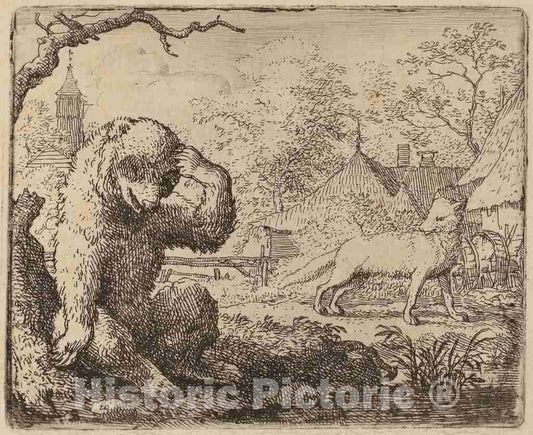 Art Print : Allart Van Everdingen, Reynard Mocks The Woeful Bear, c.1651 - Vintage Wall Art
