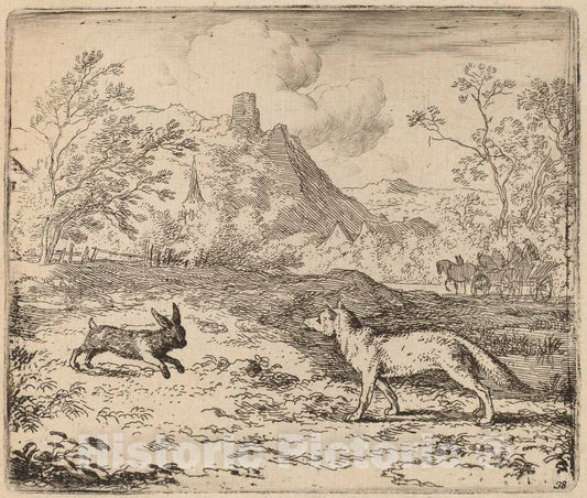 Art Print : Allart Van Everdingen, Reynard and The Rabbit, c.1651 - Vintage Wall Art