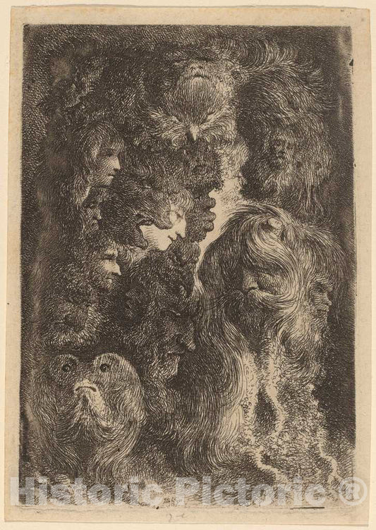 Art Print : Jacques de Gheyn III, Fantastic Heads, 1638 - Vintage Wall Art