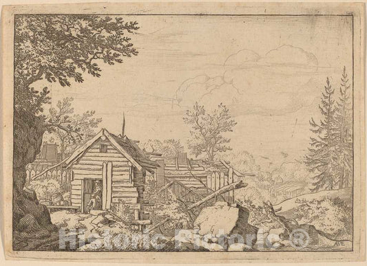 Art Print : Allart Van Everdingen, Two Men in The Doorway of a Hut, c.1651 - Vintage Wall Art