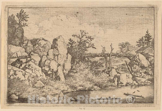 Art Print : Allart Van Everdingen, Two Logs in The Water, c.1651 - Vintage Wall Art