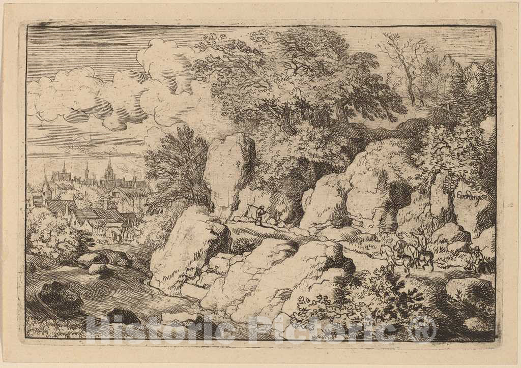 Art Print : Allart Van Everdingen, Two Horsemen on a Rocky Path, c.1651 - Vintage Wall Art