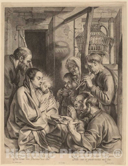 Art Print : Marinus After Jordaens, The Adoration of The Shepherds - Vintage Wall Art