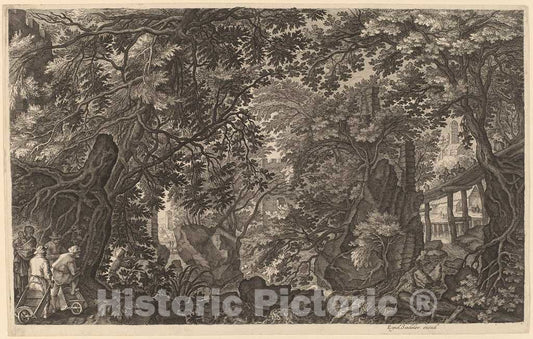 Art Print : Sadeler II After Stevens, River Landscape with a Duck Hunter - Vintage Wall Art