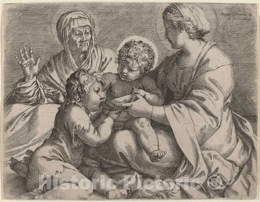 Art Print : Annibale Carracci, Madonna and Child with Saints Elizabeth and John The Baptist (La Madonna Della Scodella), 1606 - Vintage Wall Art