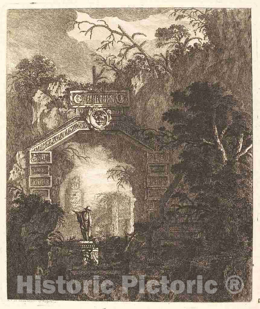 Art Print : Laurent Legeay, Figure Standing Under a Stone Arch, 1768 - Vintage Wall Art