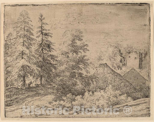 Art Print : Allart Van Everdingen, Man Between Two Fir Trees, c.1651 - Vintage Wall Art